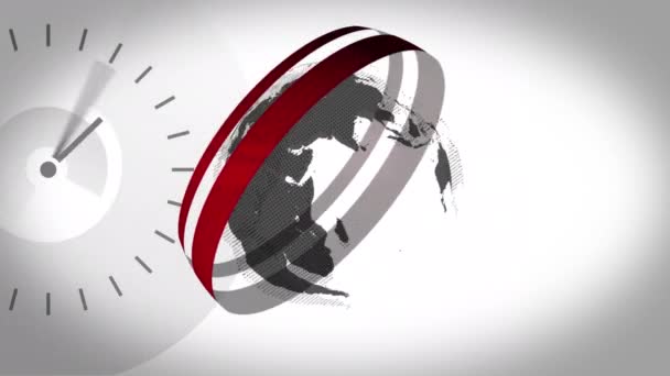 Анімація Екрану Новин Сірою Білою Глобусом Обертається Червоними Лініями Навколо — стокове відео