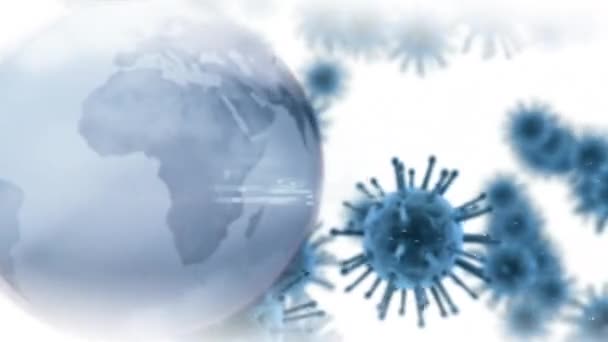 Animation Globe Numérique Blanc Bleu Tournant Avec Virus Macro Corona — Video