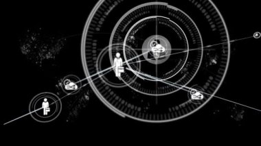 İnsanlarla bağlantı ağının animasyonu ve simgeleri paylaşmak, dijital veri işleme ve siyah arkaplanda kaydırma. Küresel bağlantılar ağ iş konsepti dijital olarak oluşturulmuş görüntü ağı.