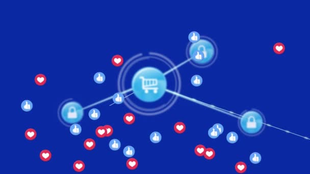 Animation Network Connections Online Security Online Shopping Trolley Icons Multiple — Stock Video