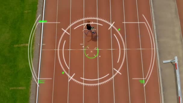 Animación Del Procesamiento Datos Registro Estadístico Con Atleta Femenina Corriendo — Vídeo de stock