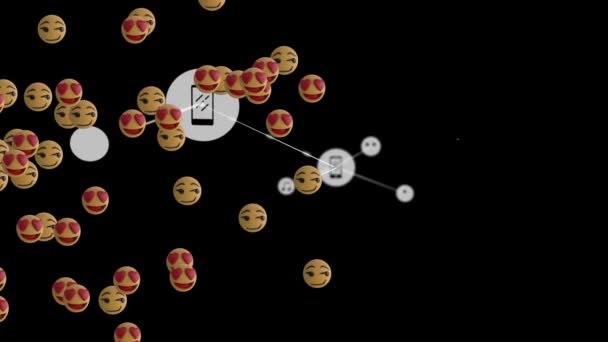 Animación Red Conexiones Con Iconos Música Teléfonos Inteligentes Procesamiento Datos — Vídeo de stock