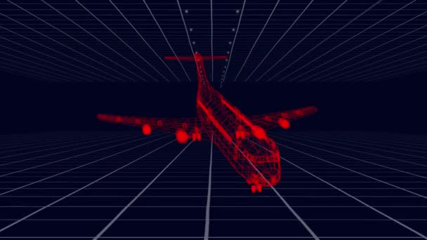 Animation Dessin Technique Modèle Avion Contour Rouge Filant Avec Grille — Video