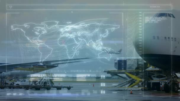 Animace Globální Sítě Propojení Zpracování Dat Systémem Řízení Letového Provozu — Stock video