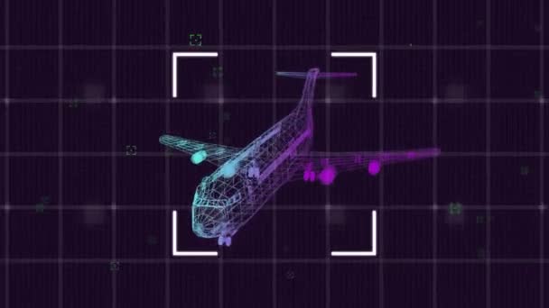 Animação Desenho Técnico Modelo Avião Roxo Para Contorno Verde Girando — Vídeo de Stock