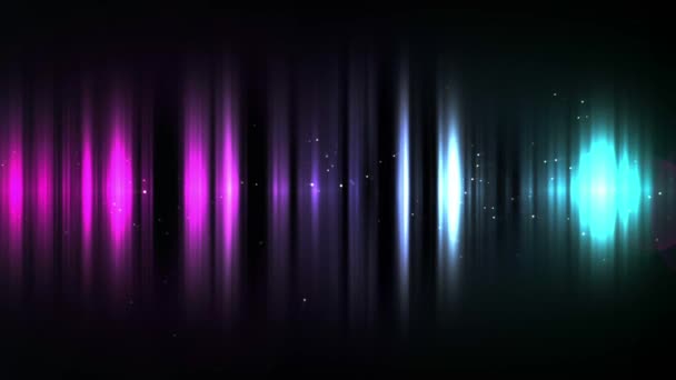 Анимация Вертикальных Мерцающих Многоцветных Светящихся Частотных Линий Блуждающей Звездой Черном — стоковое видео