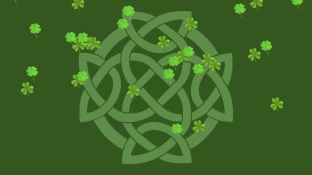 Animation Patricks Dag Flera Skimrande Fallande Gröna Shamrocks Med Traditionell — Stockvideo