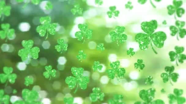 Animation Patrick Day Multiple Shimmering Green Shamrocks Spots Light Glowing — стоковое видео