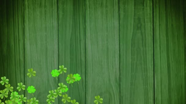 圣帕特里克节动漫多彩的运动浅绿色洗发水石 背景为深绿色木板上有亮点 — 图库视频影像