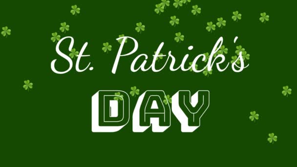 Beyaz Harflerle Yazılmış Aziz Patrick Günü Kelimelerinin Animasyonu Koyu Yeşil — Stok video