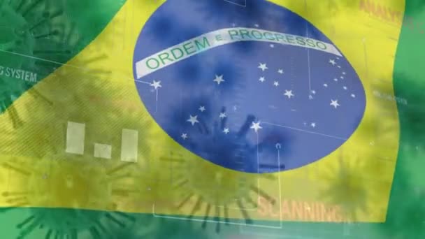 Animação Vírus Macro Corona Múltipla Espalhando Com Gráficos Estatísticas Bandeira — Vídeo de Stock