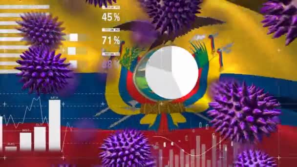 Animation Multiple Macro Corona Virus Spreading Charts Statistics Ecuadorian National — Stock Video