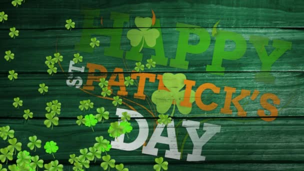 Animace Slov Happy Patrick Day Napsaných Zelenými Oranžovými Bílými Písmeny — Stock video