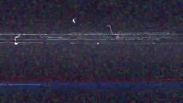 Анімація Білих Різнокольорових Горизонтальних Ліній Частинок Шумового Мерехтіння Розмірності Фіолетовому — стокове відео