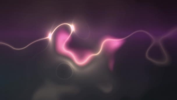 黒の背景に水平紫色の線を持つ複数の歪んだ紫とピンクの雲の形のアニメーション デジタル生成された画像の繰り返しと光の流れ — ストック動画