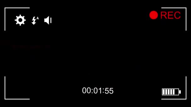 Animación Pantalla Cámara Con Iconos Interfaz Marcadores Blancos Que Registran — Vídeo de stock