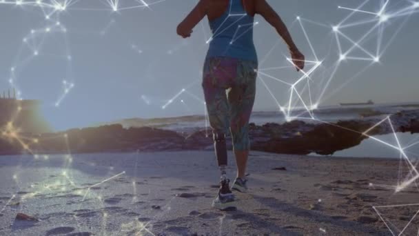 데이터 애니메이션 장애인 운동을 바다에 다리를 올리는 장애인 — 비디오