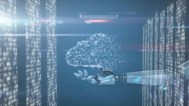 Animation Von Online Sicherheitsschloss Symbol Roboterhand Cloud Datenverarbeitung Und Digitalen — Stockvideo