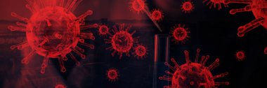Şehrin ufuk çizgisine karşı koronavirüs. Coronavirus testi, küresel salgın konsepti