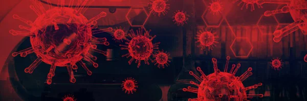 Coronavirus Tegen Stad Tegen Bewolkte Lucht Bij Zonsondergang Test Coronavirus — Stockfoto