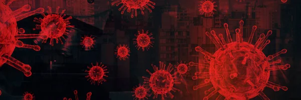 Coronavirus Κατά Των Κτιρίων Στην Πόλη Κατά Διάρκεια Της Δύσης — Φωτογραφία Αρχείου