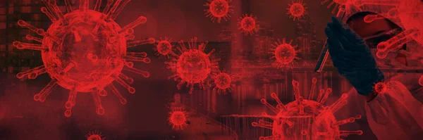 Coronavirus Contra Centro Con Rastro Ligero Río Pruebas Para Coronavirus —  Fotos de Stock