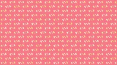 Pembe arkaplanda hareketli ve renk değiştiren sarı soyut şekillerin çoklu satırlarını döndürmenin ve döndürmenin kusursuz döngüsünün animasyonu. Desen ve yineleme.