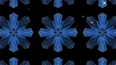 Geçmişe dönük hipnotik ışıldayan kaleydoskop mavi şekillerin canlandırılması siyah arka planda kusursuz döngü halinde hareket ediyor. Hareket ve tekrarlama soyut kavram.
