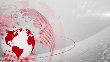 Kırmızı ve beyaz çizgilerle dönen beyaz ve kırmızı dijital dünyanın canlandırması beyaz arkaplanda hareket ediyor.