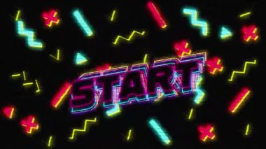 Klasik video oyunu ekranının animasyonu. Üzerinde 