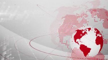 Kırmızı ve beyaz çizgilerle dönen beyaz ve kırmızı dijital dünyanın canlandırması beyaz arkaplanda hareket ediyor.