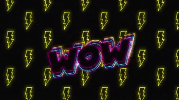 Animación Pantalla Videojuegos Vintage Con Palabra Wow Superposición Magenta Cian — Vídeos de Stock