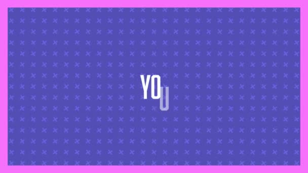 あなたが勝つ言葉でヴィンテージビデオゲーム画面のアニメーション ピンクの枠で紫色の模様の背景に白文字で書いてあります — ストック動画