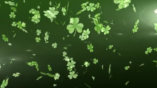 Animation Patrick Day Multiple Shimmering Floating Green Shamrocks Spots Light — Stock Video