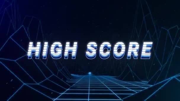 Анімація Старовинного Відеоігрового Екрану Словами High Score Написаними Білими Синіми — стокове відео