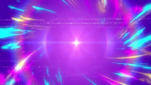 Mor Arkaplanda Gökkuşağı Renkli Çemberle Dönen Çok Renkli Işık Yollarının — Stok video