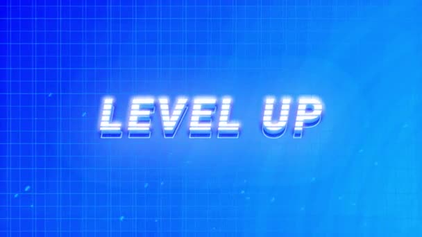 Анимация Винтажного Экрана Видеоигры Словами Level Написанными Белыми Синими Буквами — стоковое видео