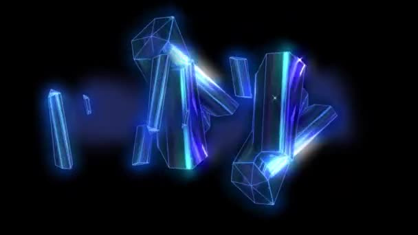 Animation Glowing Blue Blocks Shiny Metal Turning Rotating Emitting Glowing — Stock Video