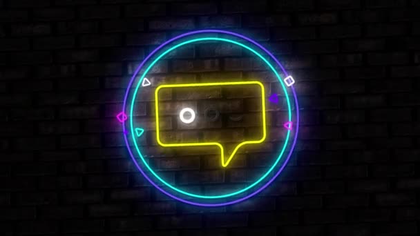 Animation Einer Leuchtreklame Aus Blauem Kreis Mit Beweglichem Chat Nachrichtensymbol — Stockvideo