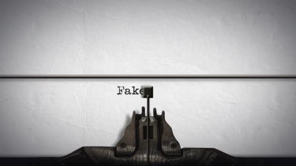 Animation Words Fake News Being Written Vintage Typewriter White Paper — Stock Video