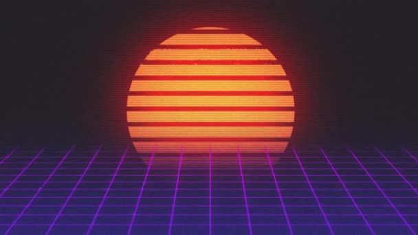 Animation Glowing Orange Circle Stripes Purple Grid Moving Dark Gradient — Stock Video