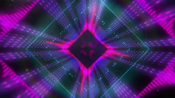 Animatie Van Gloeiende Paarse Roze Blauwe Neon Caleidoscoop Diamant Vormen — Stockvideo