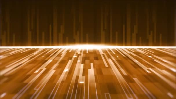 Animation Group Yellow Gold Parallel Light Trails Moving Upwards Forward — Stock Video