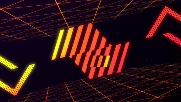 Animación Brillantes Formas Modeladas Geométricas Luz Neón Multicolor Retro Moviéndose — Vídeo de stock