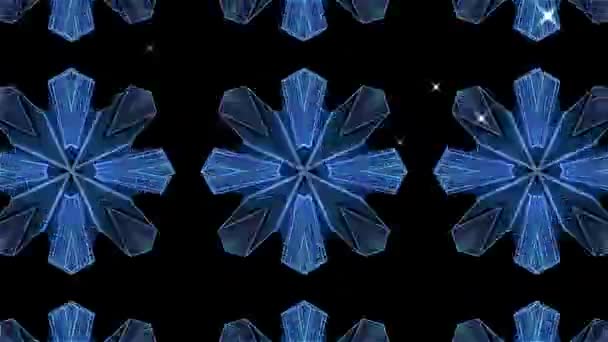 黒を背景に シームレスなループの中で動くレトロな催眠性の輝く万華鏡ブルーの形のアニメーション 動きと反復抽象概念 — ストック動画