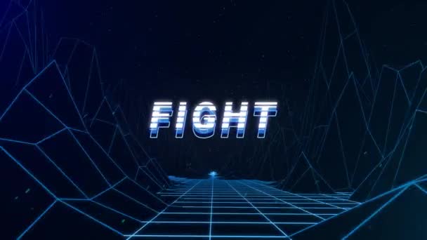 Beyaz Mavi Harflerle Yazılmış Dövüş Sözcüğüyle Klasik Video Oyunu Ekranının — Stok video