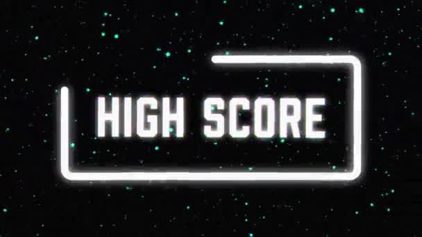 Анимация Винтажного Экрана Видеоигры Словами High Score Написанными Белыми Заглавными — стоковое видео
