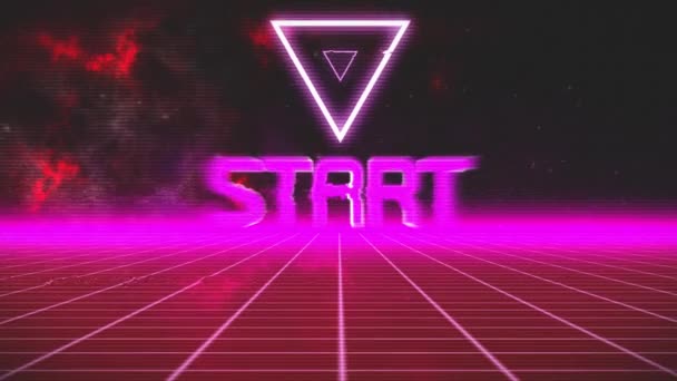 Animation Vintage Video Game Screen Word Start Written Pink Metallic — Stock Video