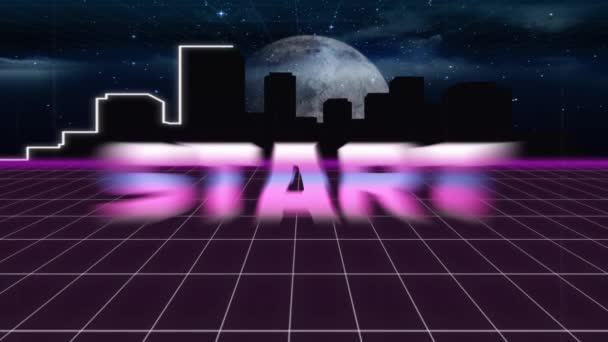 Animation Vintage Video Game Screen Word Start Written Pink Metallic — Stock Video