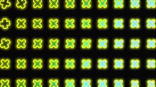 Animation Seamless Loop Multiple Rows Glowing Yellow Green Crossed Rotating — Stock Video